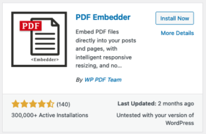 Screenshot of the WordPress PDF Embedder plugin's info box.