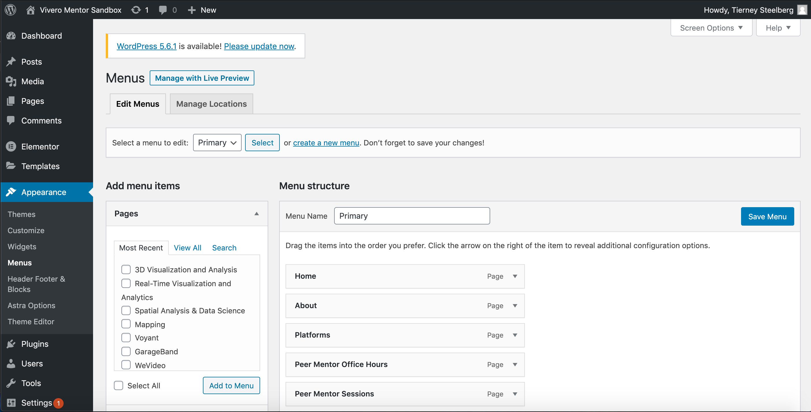 Screenshot of the WordPress menu editing page