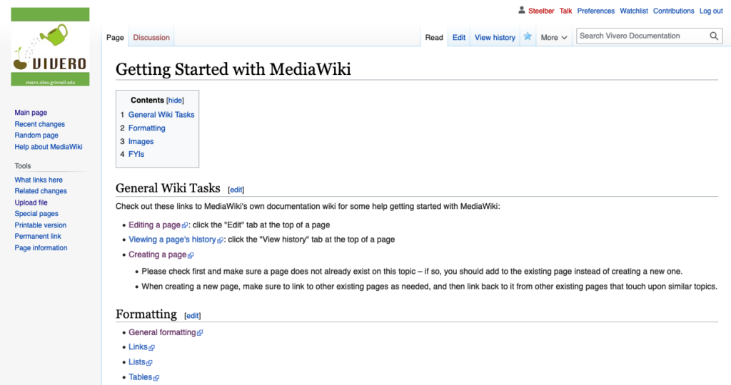 Getting Started with MediaWiki page in Read mode