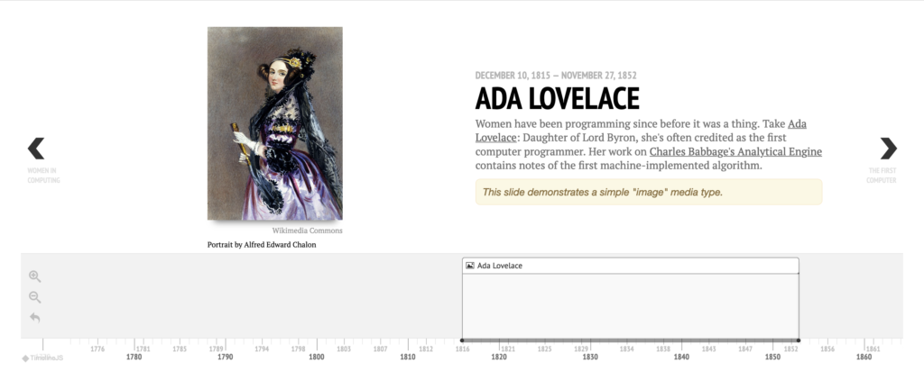 Screenshot of example Timeline from TimelineJS homepage