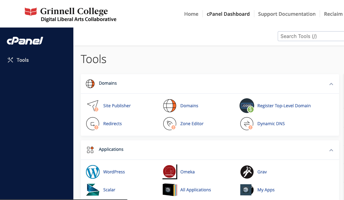 Screenshot of Domains and Applications in cPanel